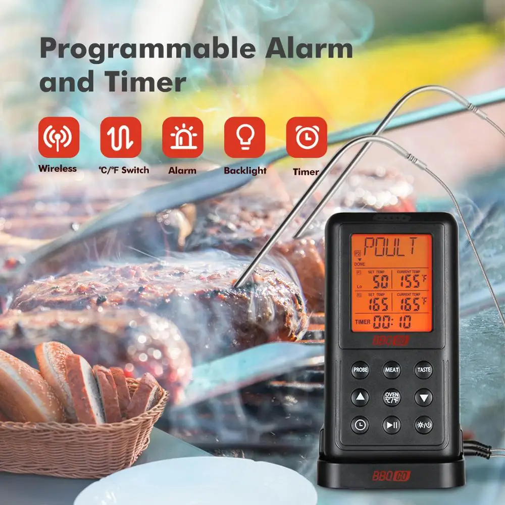 Inbird BG-RF2C Belaidžio Mėsos Termometrai su Lempos Aiškus LCD Ekranas Maisto Stebėti, GRILIS, Grilis, Virtuvė, Namų virtuvė Įrankiai