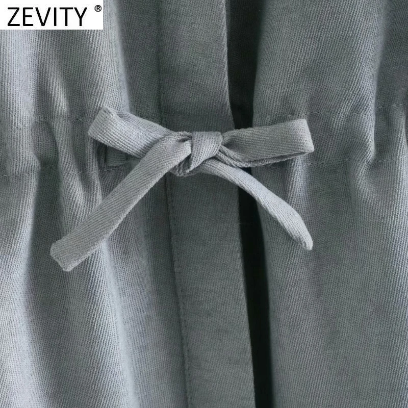 Zevity 2021 Moterų Derliaus Pasukite Žemyn Apykaklės, Kišenės Apdailos Marškinėliai Moteriška Suknelė ilgomis Rankovėmis Atsitiktinis Elastinga Juosmens Vestido DS4989