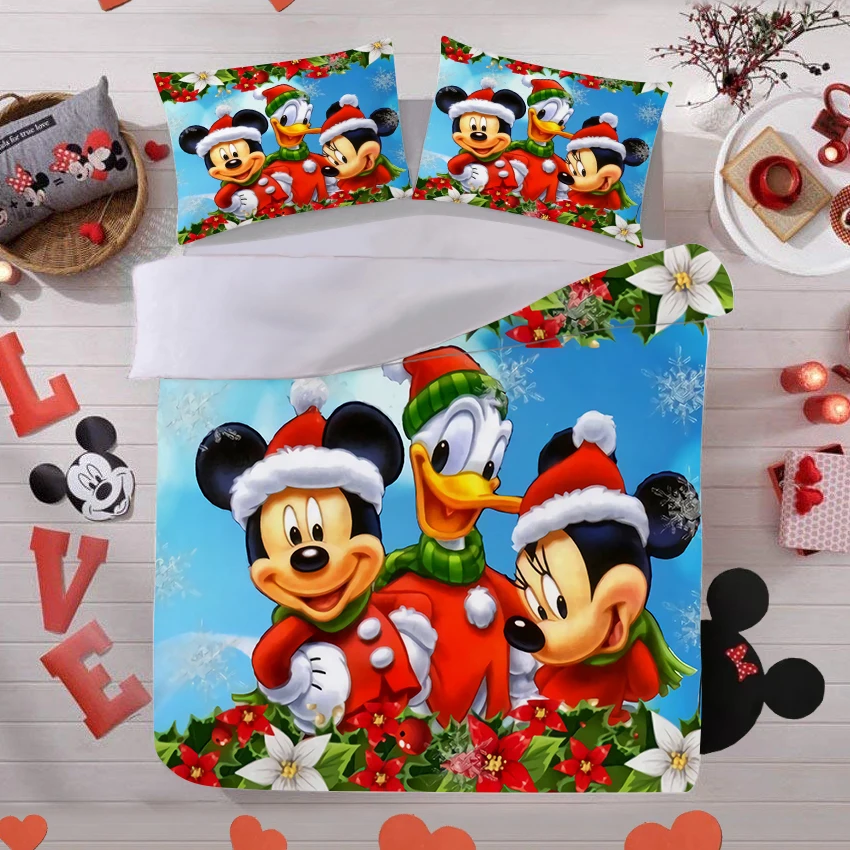 Disney Mickey Minnie Patalynės Komplektas Antklode Padengti Užvalkalas Namų Tekstilės Suaugusiems Vaikams Dovanų Karalienė King Size Lova Nustatyti Kalėdų Dovana