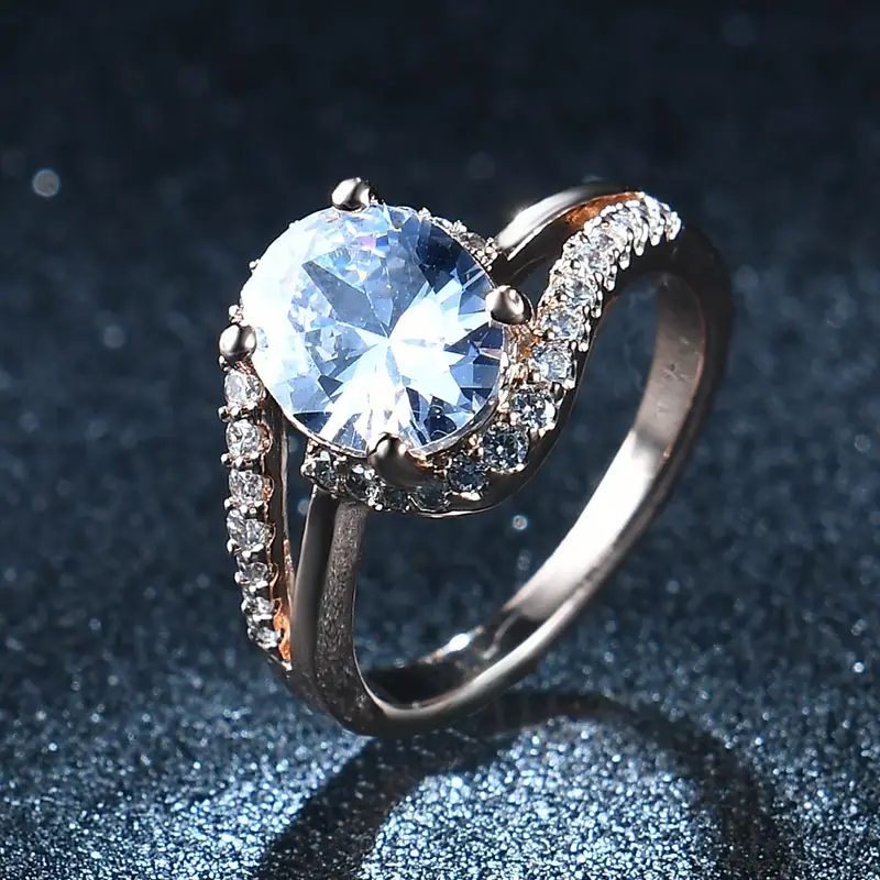 USTAR NAUJĄ iki 2017 m. AAA Cirkono Kristalai vestuviniai žiedai moterims rose aukso spalvos sužadėtuvių žiedai moterų anel bižuterijos