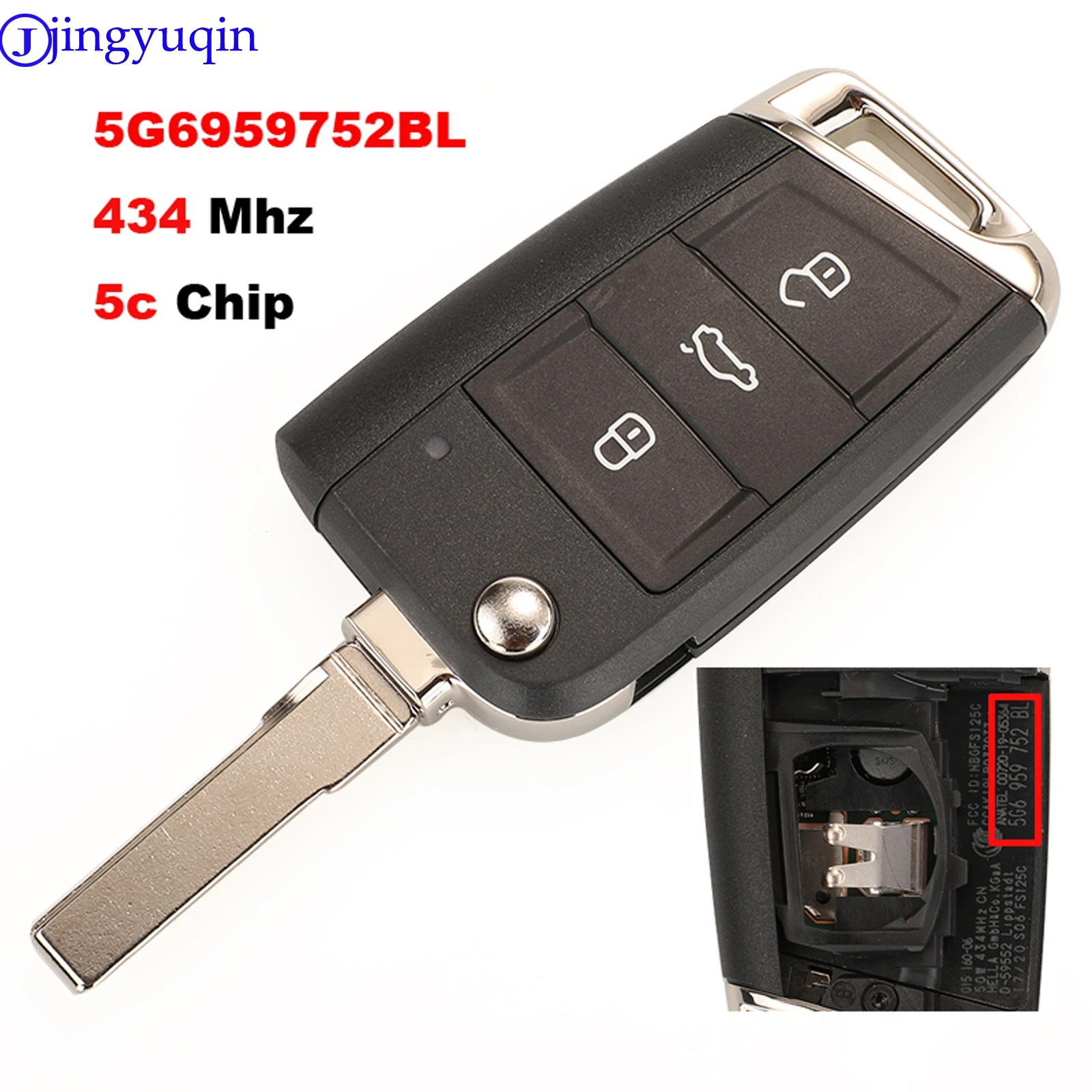 Jingyuqin Originalus 434Mhz 5C Flip Chip Remote Keyless Go VW TAYRON T-ROC Tiguan Automobilio Raktas Fob 5G6 959 752 BL Originali Dalis