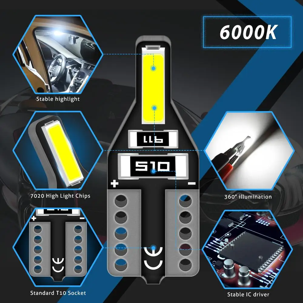 10x T10 W5W LED Lemputės Automobilių Salono Skaitymo šviesos Ford Focus 2 3 Fiesta, Fusion Ranger 