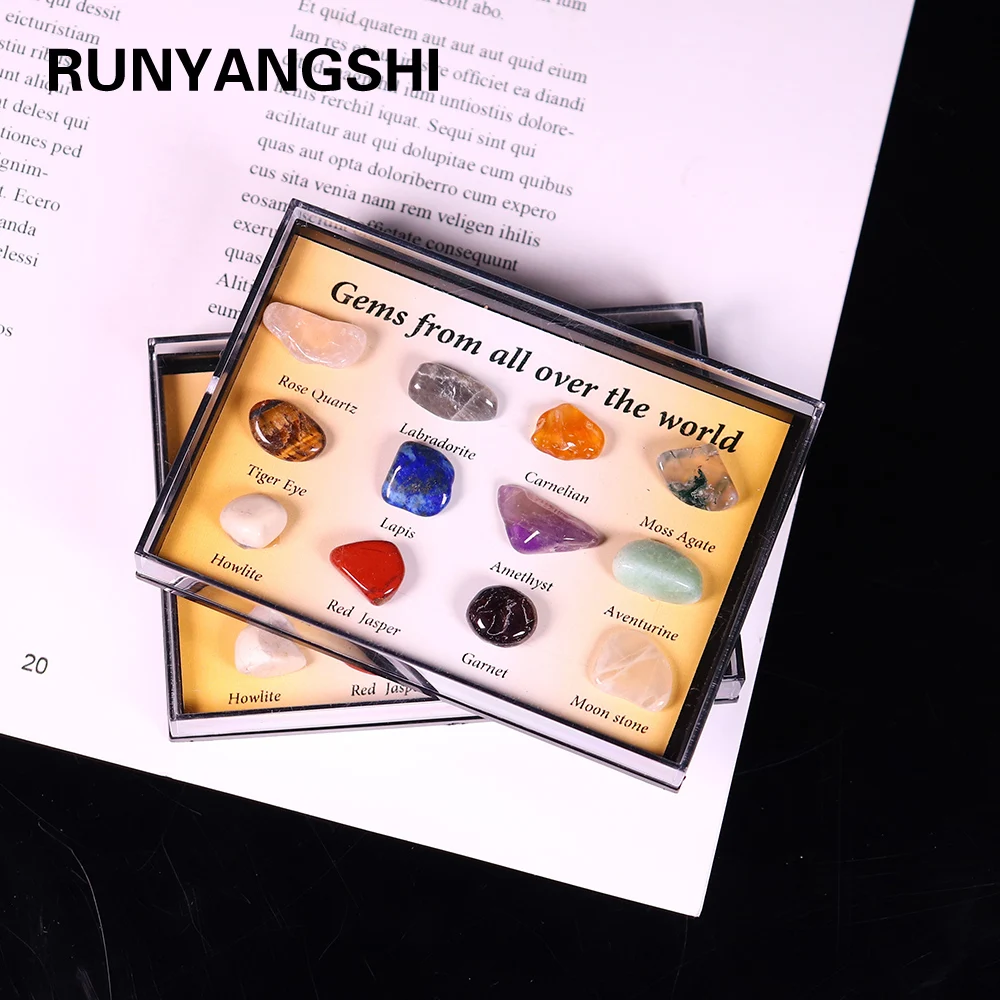 Runyangshi 1set Natūralus Akmuo Kristalas Mini Kolekcija Gydymo Akmuo kvarcas Mineralinių Uolienų Dovanų Dėžutėje