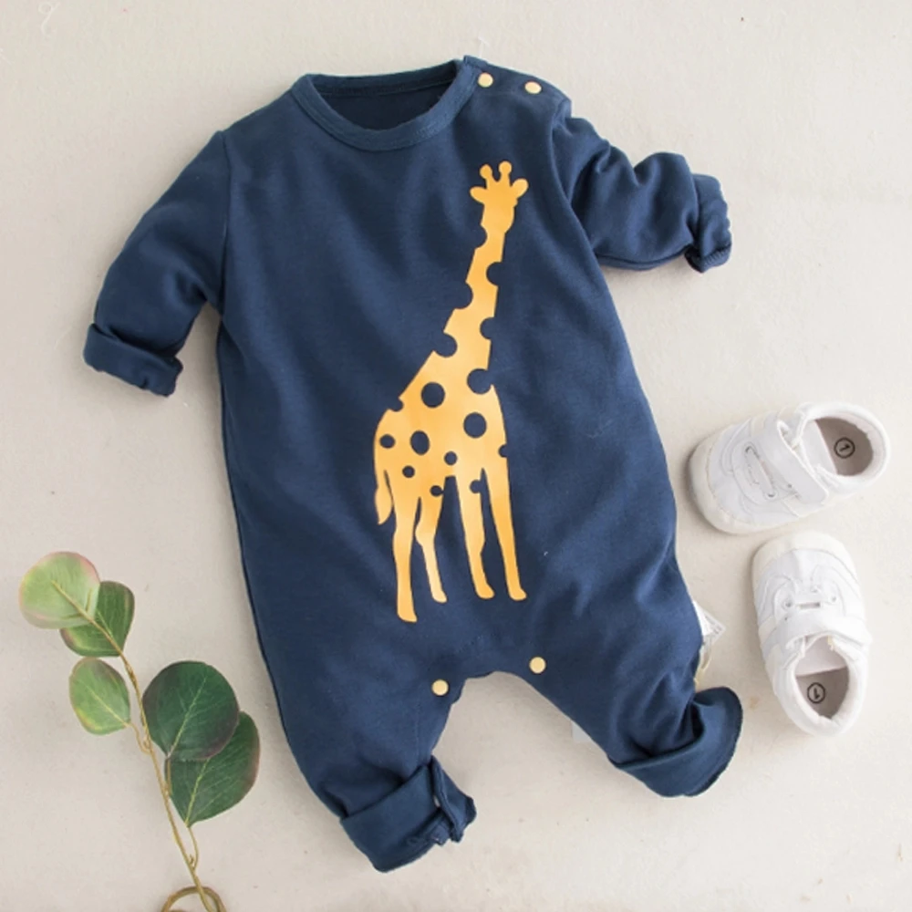 PatPat 2021 Naują Atvykimo Rudens ir Žiemos Kūdikių Žirafa Spausdinti ilgomis rankovėmis Jumpsuit Kūdikių Mažylis Berniukas, Vieną Vienetų, vaikiški Drabužiai