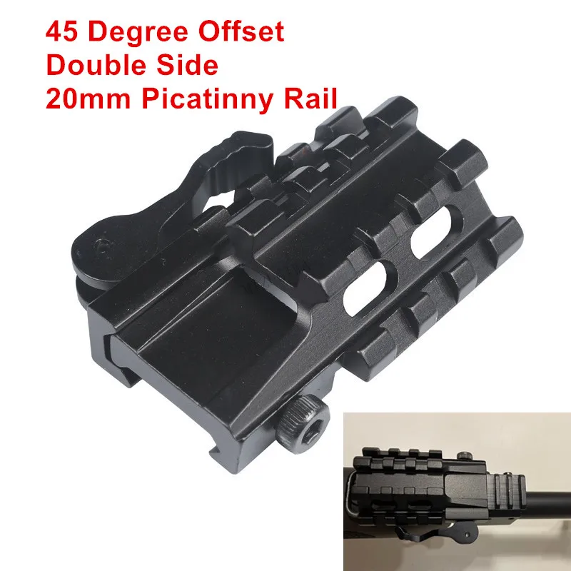 Taktinis taikymo Sritis Mount 45 Laipsnių Kompensuoti dvipusės 20mm Picatinny Rail Weaver Adapteris Lazerio Akyse Bazės Žibintuvėlis