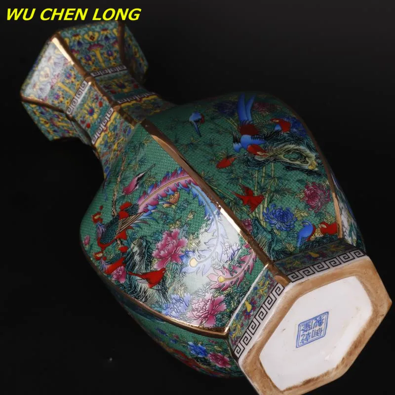 WU CHEN ILGAI Prabangių Kinijos Klasikinių Senovinių Keramikos Emalio Gėlių Vazos Žalia Vaza Amatų Namų Puošybai Rinkti R5759