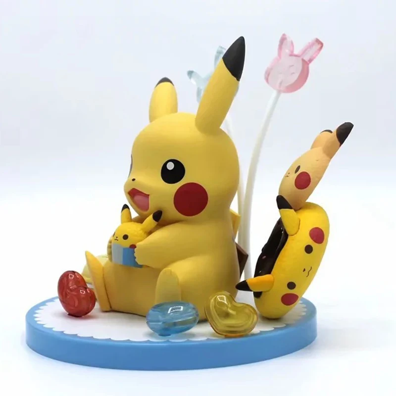 12cm Takara tomy pokemon pikachu Pav Gimtadienio scena Modelis Anime Kolekcija Statulėlės, Žaislai vaikams