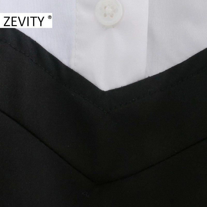 ZEVITY moterims, elegantiška juoda balta kratinys ruffles hem shirtdress moterų žibintų rankovės atsitiktinis vestidos elegantiškos mini suknelės DS4527