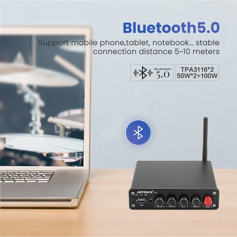 AIYIMA Bluetooth 5.0 žemų dažnių garsiakalbis 