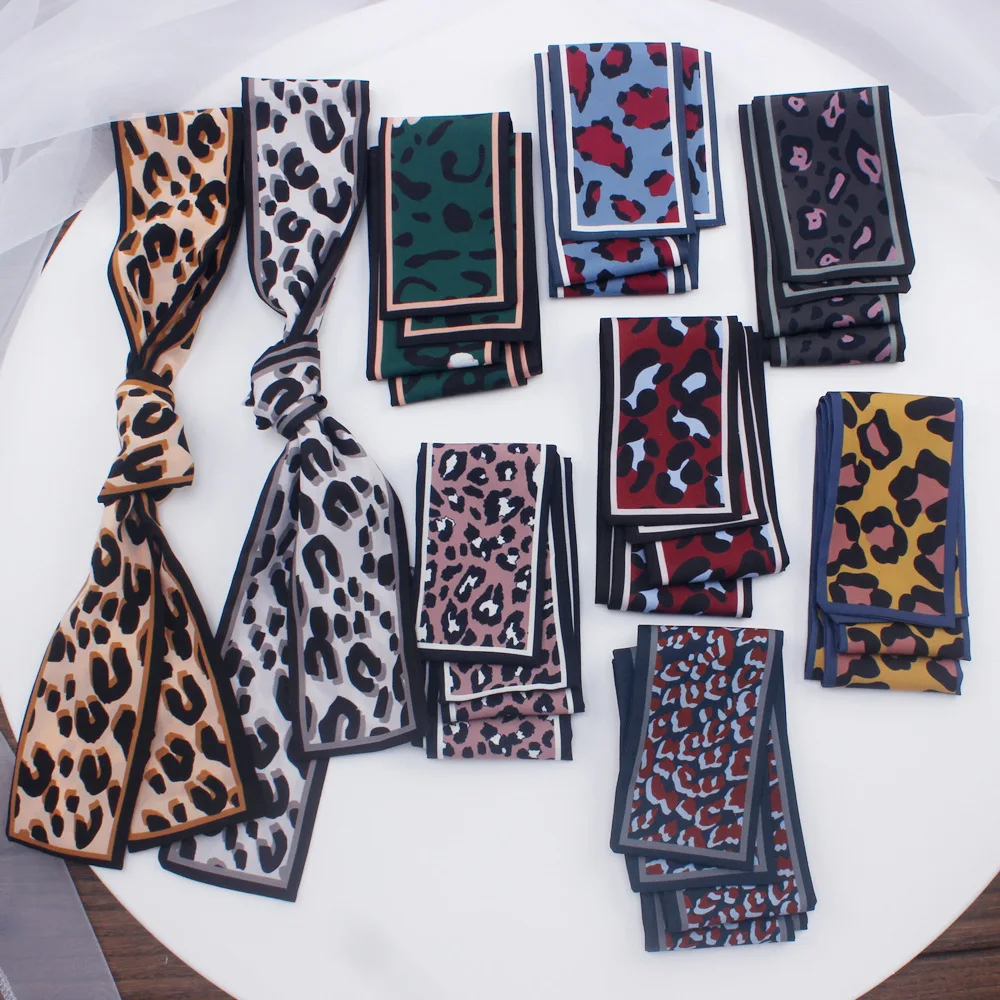 Karšto Dizaino Leopard Liesas Šalikai, Šaliai, Kaklaskarės Moterų Šilko Satino Slim Šalikai Dvipusis Krepšys Rankena Juostelės Moterų Galvos Skara Retro Plaukų Ryšiai