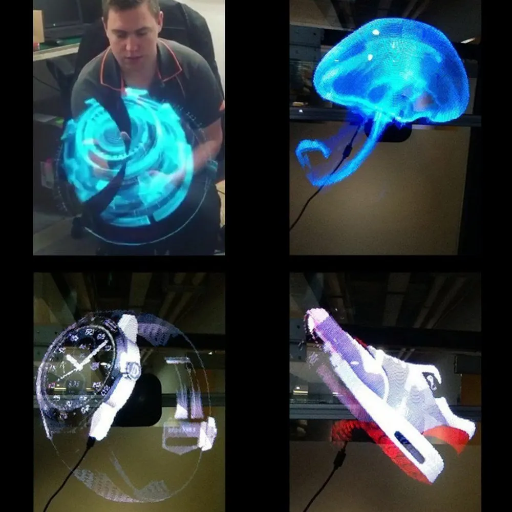 Atnaujinti 50CM 4 Ventiliatoriaus Holograma Ventiliatorius Šviesos su Wifi Kontrolės 3D Holograma Reklamos Rodymo LED Ventiliatorius Holografinio Vaizdo Atostogų