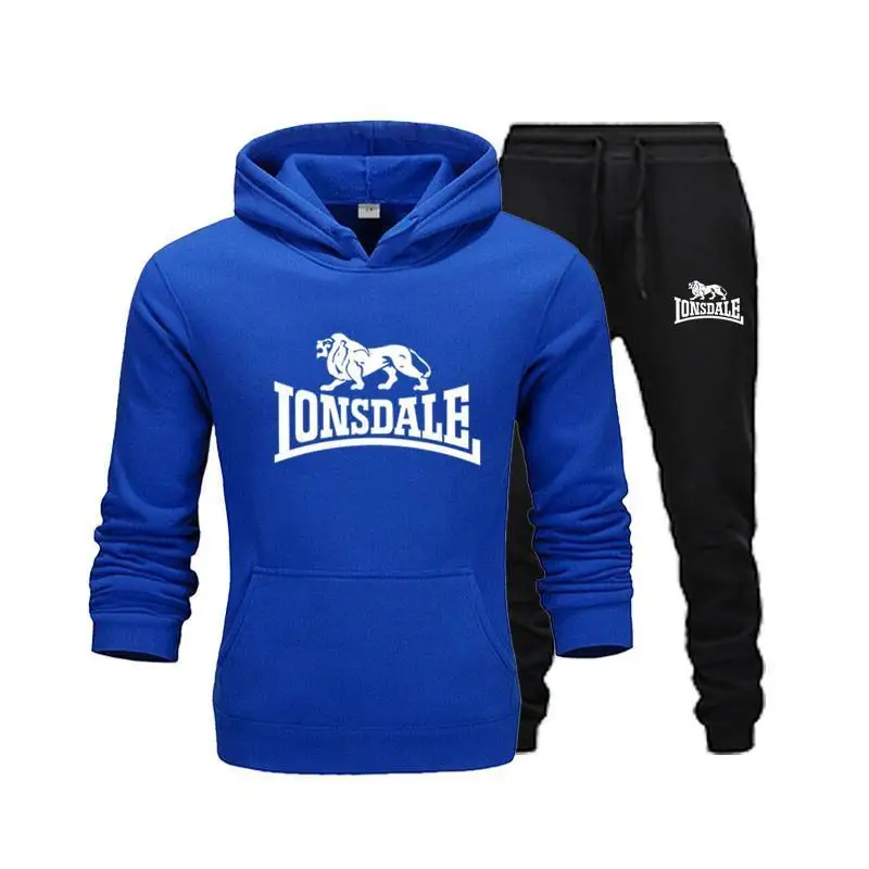 Lonsdale spausdinti vyrų Hoodie nustatyti prekės ženklo sportinę aprangą vyrų hip-hop Palaidinukė + sweatpants Rudens Žiemos Vilnos Hoodie