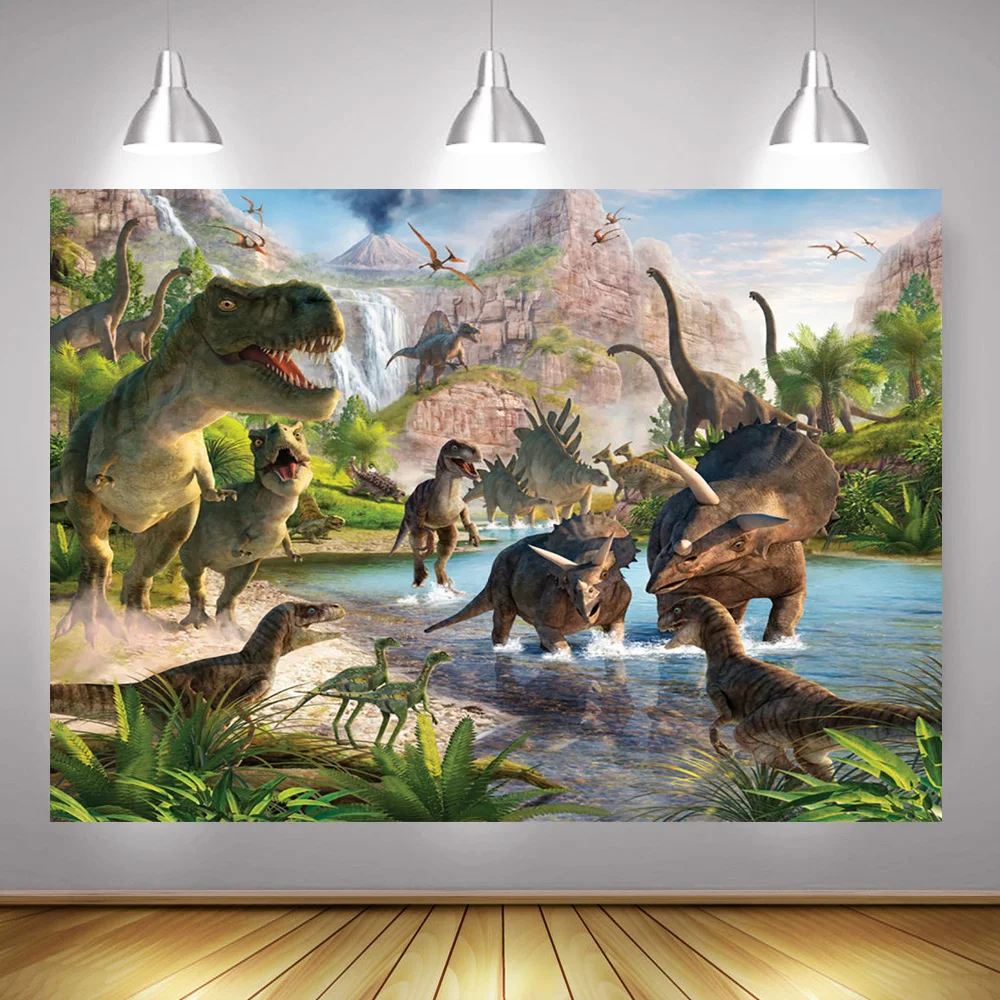 Animacinių Filmų Dinozaurų Džiunglių Šalis Fone Photocall Juros Periodo Dinozaurų Vaikų Gimtadienio Fone Fotografijos Tyrannosaurus Reklama