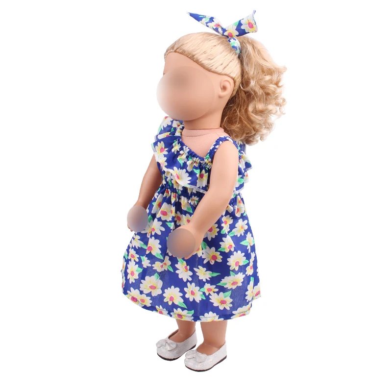 18 colių Mergaičių lėlės suknelė Vasaros spausdinti suknelė + lankelis Amerikos naujas gimęs drabužiai, žaislai tinkami 43 cm kūdikio c504