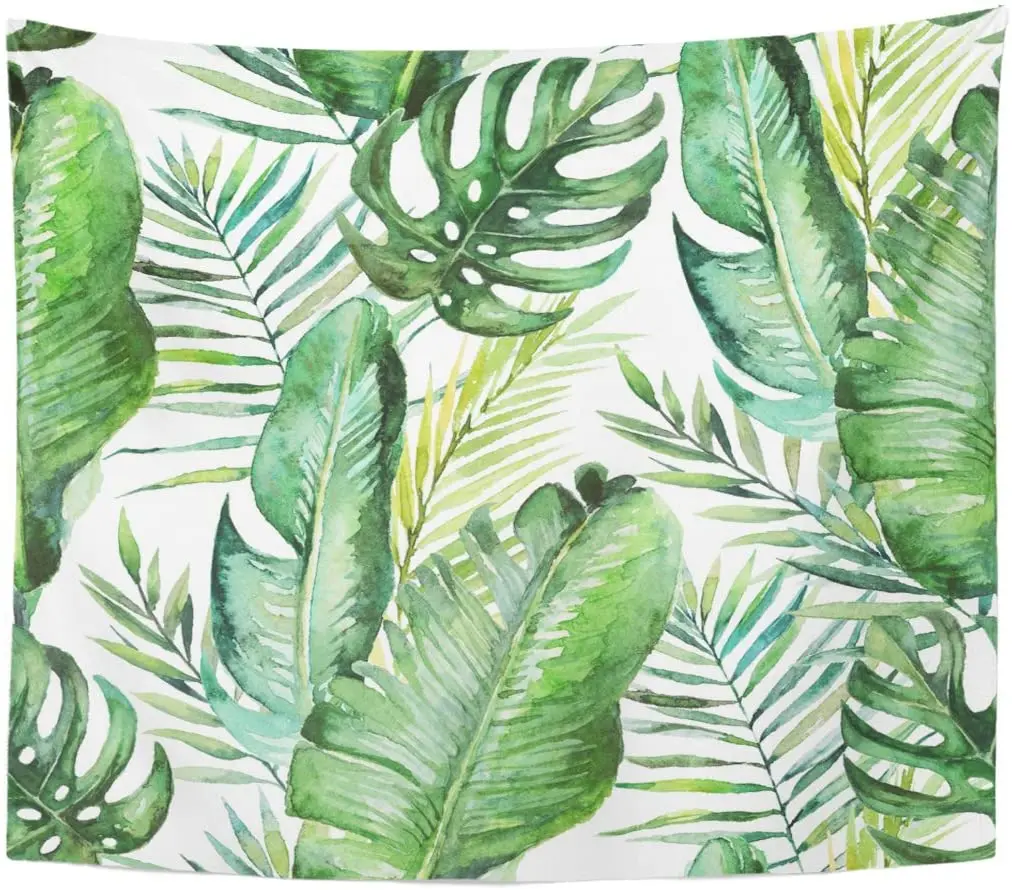 Žalia Atogrąžų Palmių Paparčio Lapai Akvarelė Vertus Džiunglių Gobelenas Sienos Kabo Gyvenimo Kambario, Miegamasis Bendrabučio 50x60 cm