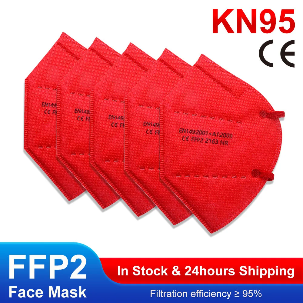 KN95 Respiratorių Raudona FFP2 Daugkartinio naudojimo Apsauginės Veido Kaukės 5 Sluoksnių apsaugos nuo Dulkių Saugos Maske Kvėpuojantis Elastinga Mascarillas FFP2