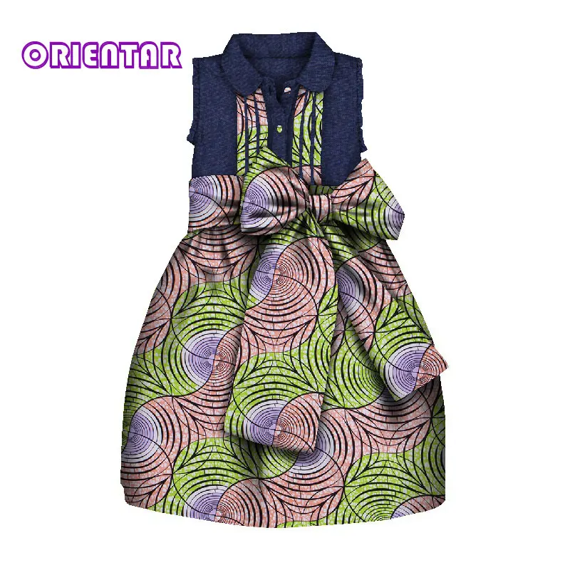 Vaikai Afrikos Drabužiai be Rankovių Suknelės Vaikams Mergaičių Afrikoje Spausdinti Aukštos Juosmens su Big Bowknot Mielas Mergaitė Grupė Dress WYT259