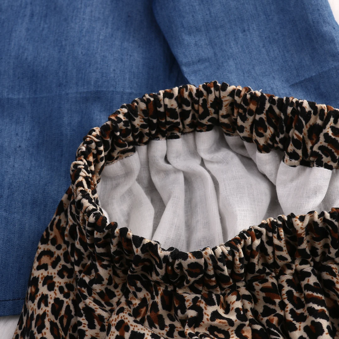 Citgeett 3PC Bamblys Kūdikių Mergaičių Džinsinio audinio Suknelė ilgomis Rankovėmis Marškinėliai+Leopard sijonas+lankelis Vaikams Drabužių rinkinį 0-5Y SS