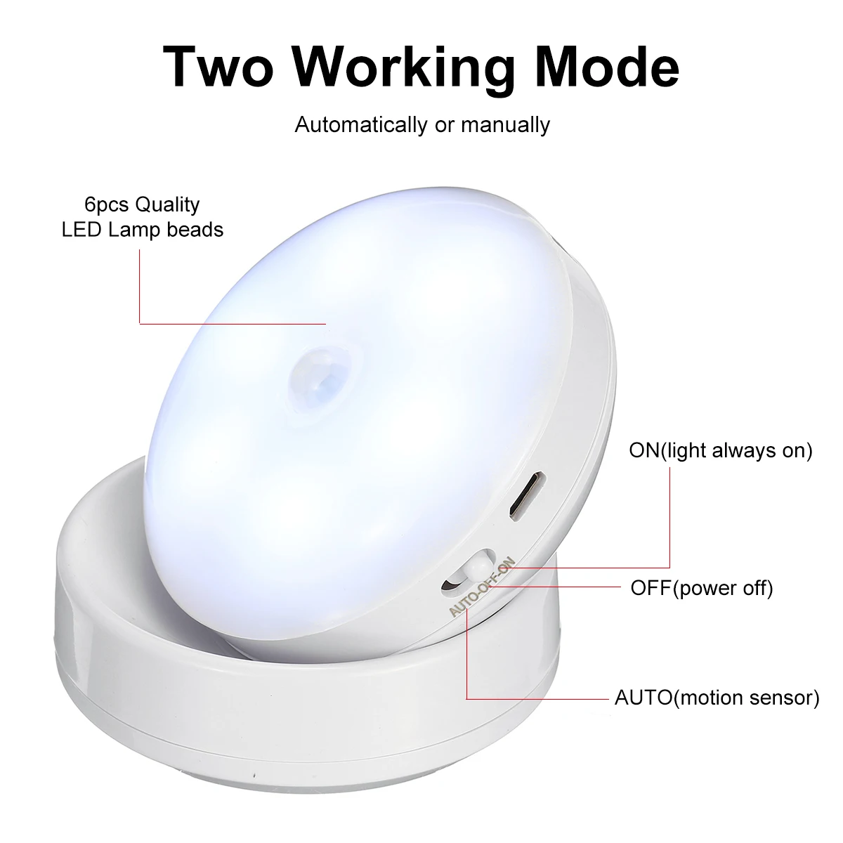 360 Laipsnių Sukimosi LED Judesio Jutiklis Nakties Šviesos USB Įkrovimo Lempa su Magnetiniu Bazę, Laiptai, Miegamojo, Vonios kambario, Virtuvės