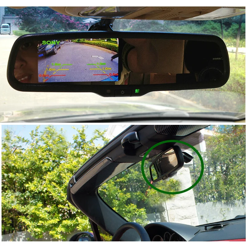 4.3 Colių TFT LCD Automobilio Priekinio stiklo Galinio vaizdo Veidrodėlis Stebėti, Kronšteinas Monitorius Su 2CH Vaizdo Įvestis Parkavimo Pagalbos