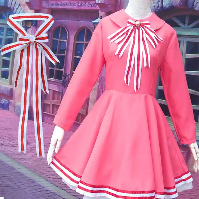 Anime Cardcaptor Sakura Cosplay Kostiumų Kinomoto Sakura Cosplay Kostiumų Rožinė Suknelė Su Skrybėle, Pilnas Komplektas Lolita Dress