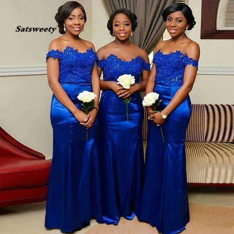 Royal Blue Bridesmaid Dresses Satino Off Peties Plus Size Ilgai Vestuvių Svečias Šalis Suknelės Suknelė