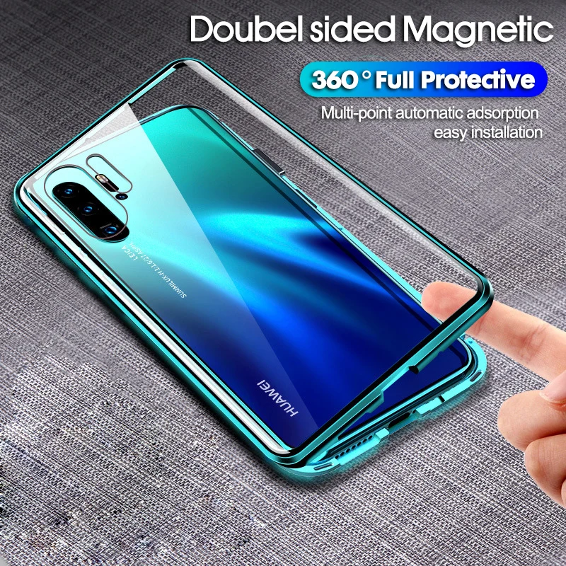 Magnetinio Adsorbcijos Metalo Atveju, Huawei P40 30 20 Mate 30 20 Pro Garbės 20 30 V10 V30 Nova 7 6 Dvipusis Stiklo Magneto Dangtelis