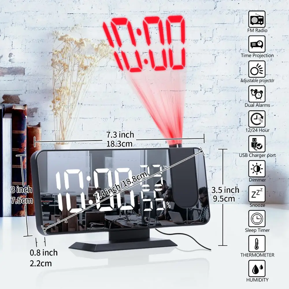 LED Skaitmeninio formato Žadintuvas Lentelė Elektroniniai žadintuvai su Projekcija, FM Radijas Laiko Projektorius Miegamojo Lovos Laikrodis