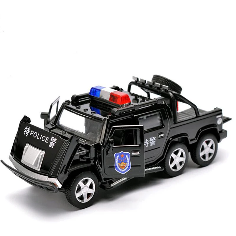 1:32 Šešių ratų Hummer Lieti Policijos Off-road Modelį Žaislas, Automobilių Garso, Šviesos, Traukti Atgal Vežimą Žaislų Automobilių vaikams