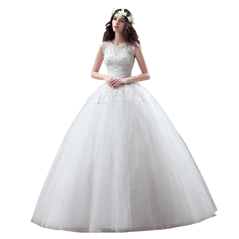 Balta Derliaus O-Kaklo, Rankovių Vestuvių Suknelės 2020 Pigūs Kamuolys Suknelė su gėlėmis Varčias Užsakymą Vestidos De Novia