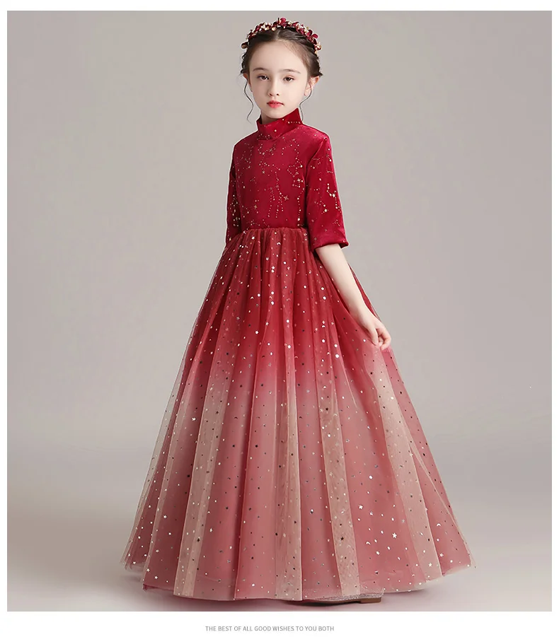 China Nėrinių Mergina Suknelė Raudonos spalvos Tiulio Šalis Princesė Chalatai Pusė Rankovės Gėlių mergaičių Suknelės, Vestuvių Vakarą, Pirmosios Komunijos Suknelė