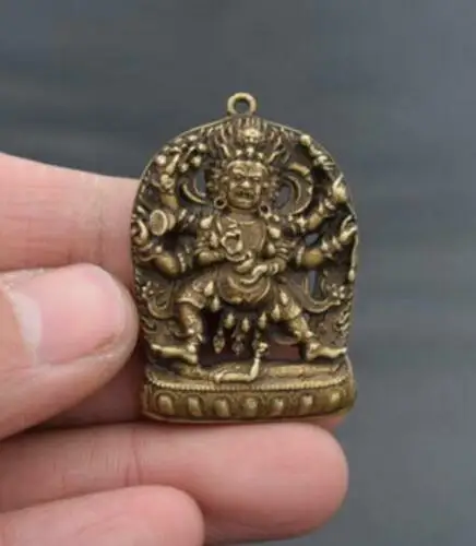 Kolekcionavimas Kinijos Gryno Žalvario, Išraižytas Šešių Rankos Budos Išskirtinį Mažas Amuletas Pakabukas Statulos
