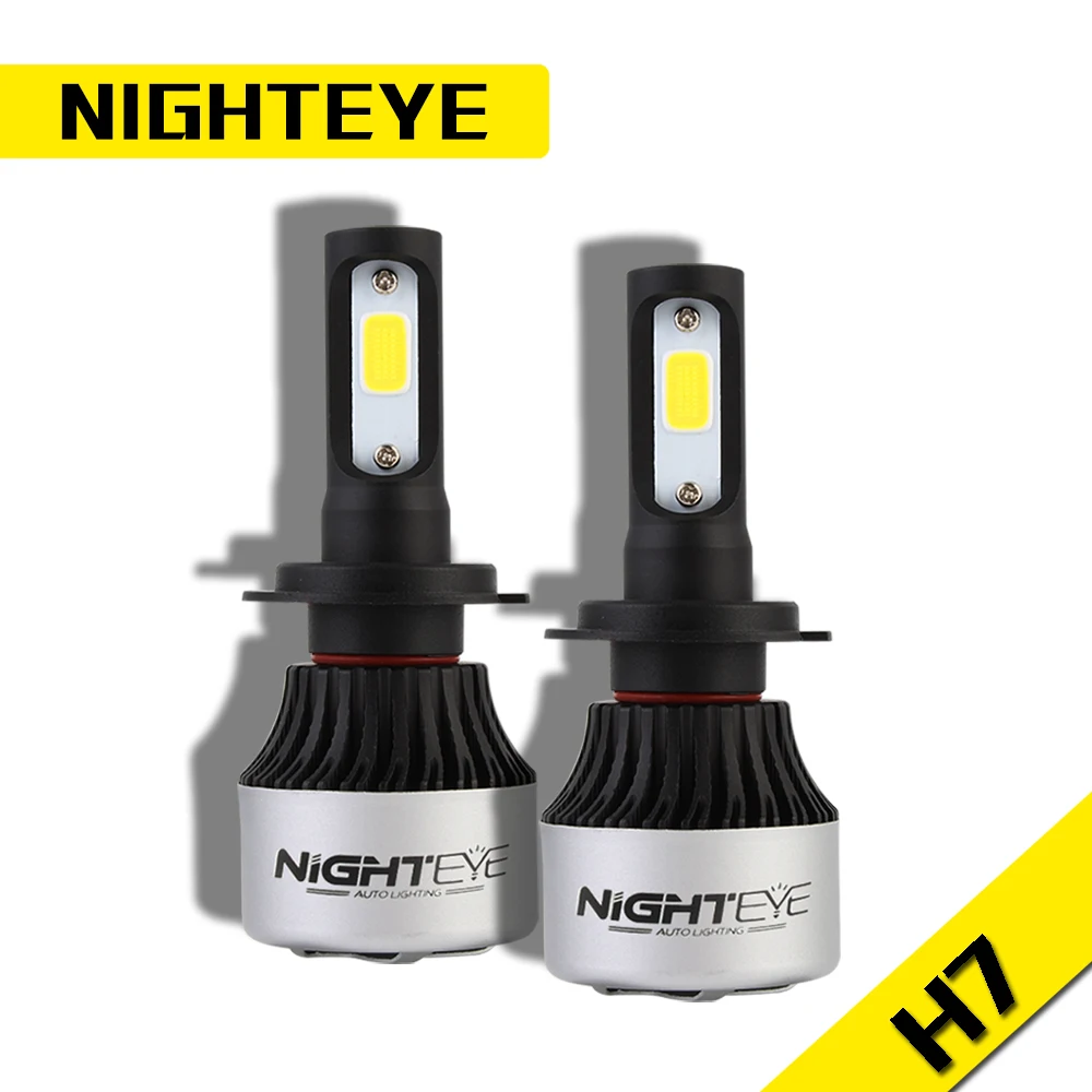 2VNT Nighteye LED H1 H4 H7, H11 9005 9006 72W Automobilių 9000LM 6500K COB LED Žibintų Lemputės Vairavimo Rūko Lemputės, Lempos IP68