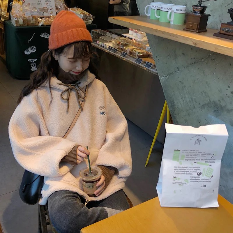 Pliušinis Moterų Rudenį Ir Žiemą 2020 Naujų Korėjos Stiliaus Ilgomis Rankovėmis Pliušinis Hoodies Medvilnės Mišinys Šiltas Plius Dydis Atsitiktinis Laisvas