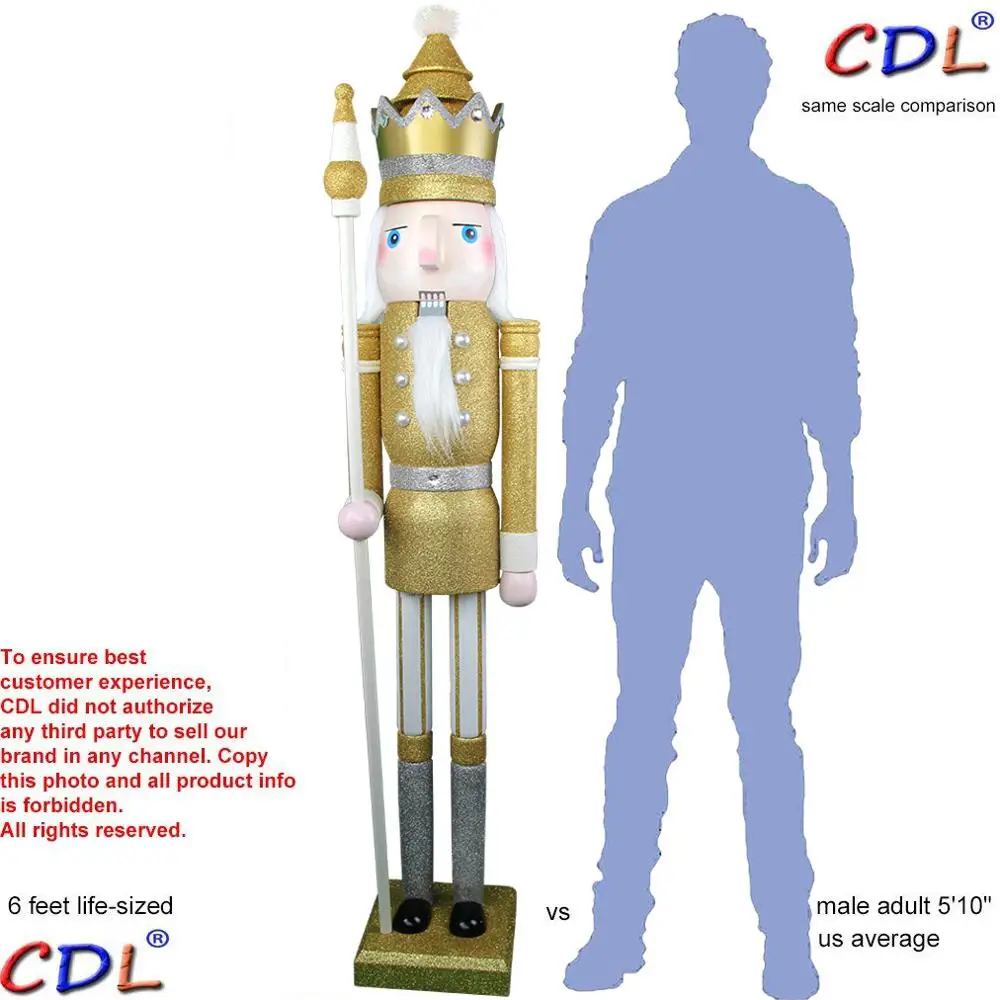 CDL 6feet/180cm/6ft/6foot Gyvenimo dydis large/Giant Aukso Blizgučiai Kalėdų Mediniai Spragtukas 
