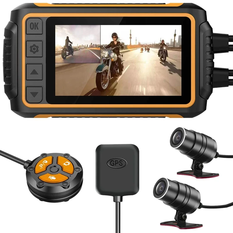Dual FHD 1080P Motociklo Brūkšnys Cam,3Inch Vandeniui Vaizdo Kamera, DVR su Wi-Fi, GPS, WDR, G-Sensorius