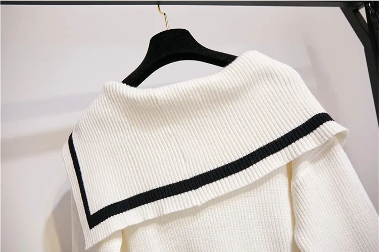 BLLOCUE Rudens Žiemos Naujas Stilius Kolegijos Stilius Laisvas Išorinis Dėvėti Atvartas Pullover Sweater+Dvigubo Breasted Mini Sijonas Kostiumas 2Piece Rinkinys
