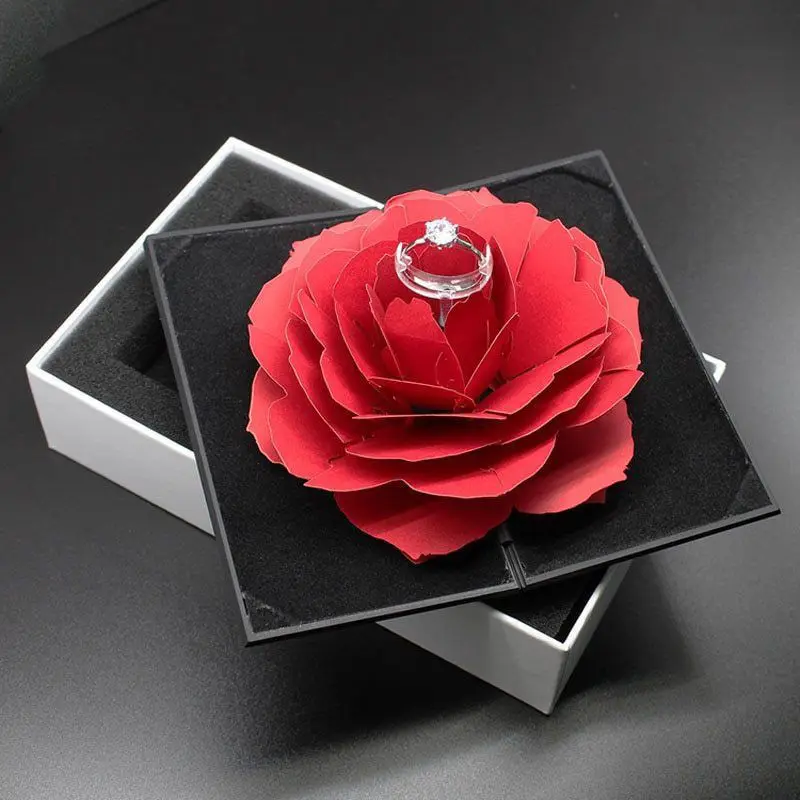 Naujas Mados Lankstymo Rožės Žiedas Lange Gimtadienio Papuošalai Ekranas Dėžės Dovana Vestuvių Valentino Kūrybos