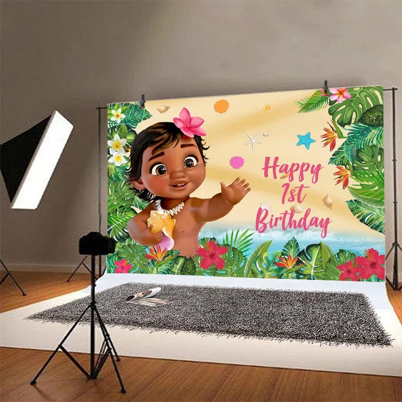 Baby Shower Moana Fotografijos Fonas Princesė Mergaitės 1-ojo Gimtadienio Foto Studija Fone Dekoras Reklama Prop