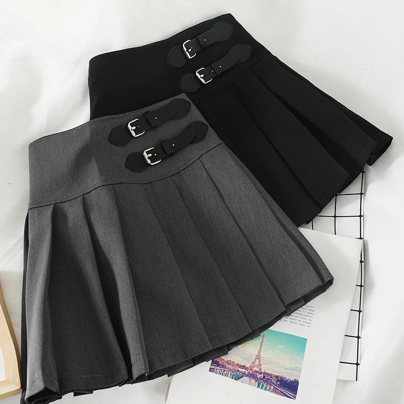 Kolegijos stiliaus amžiaus-sumažinti mergina korėjos aukšto juosmens trumpas sijonas buvo plonas, anti-šviesa iš studentų klostuotas sijonas