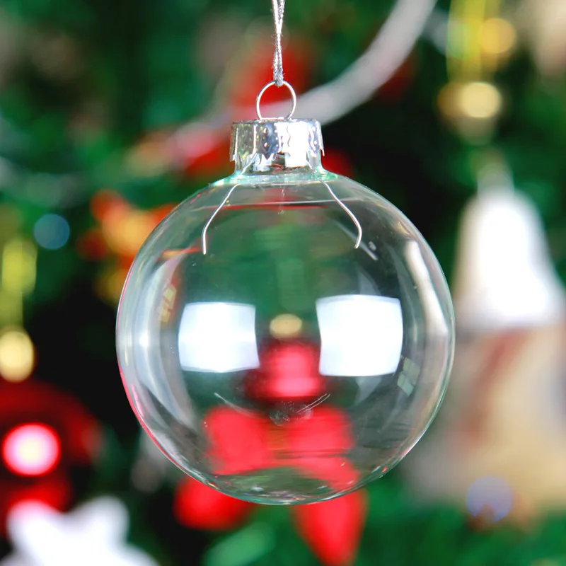 6pcs 8-10cm Kalėdų Medžių Papuošalai Kamuolys Su Sidabro Dangtelis Skaidrus, Atviras Plastiko Aišku, Ornamentas Kalėdų Eglutės papuošalus
