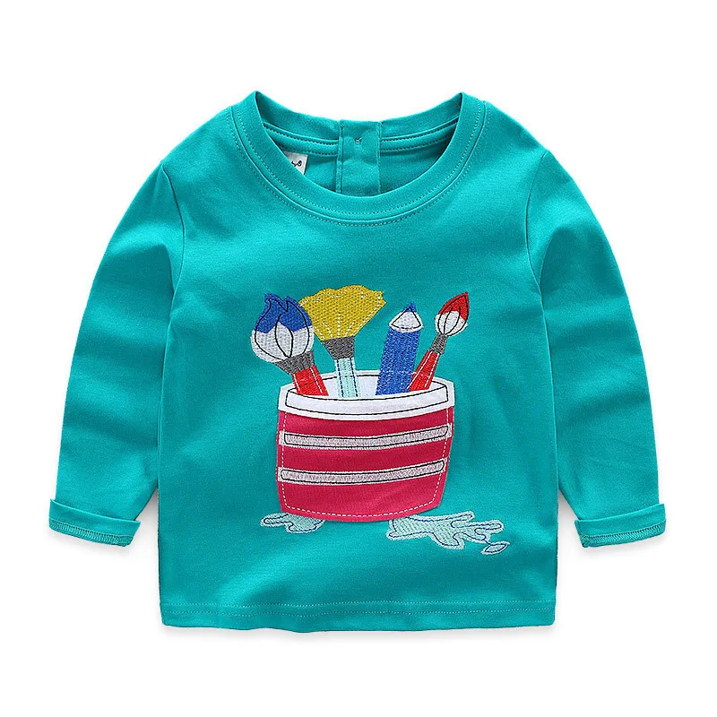 Aukščiausios kokybės animacinių filmų kūdikių berniukų, mergaičių drabužių aplikacijos kai šepetys karšto pardavimo ilgomis rankovėmis pavasarį, rudenį t shirts dovana vaikams