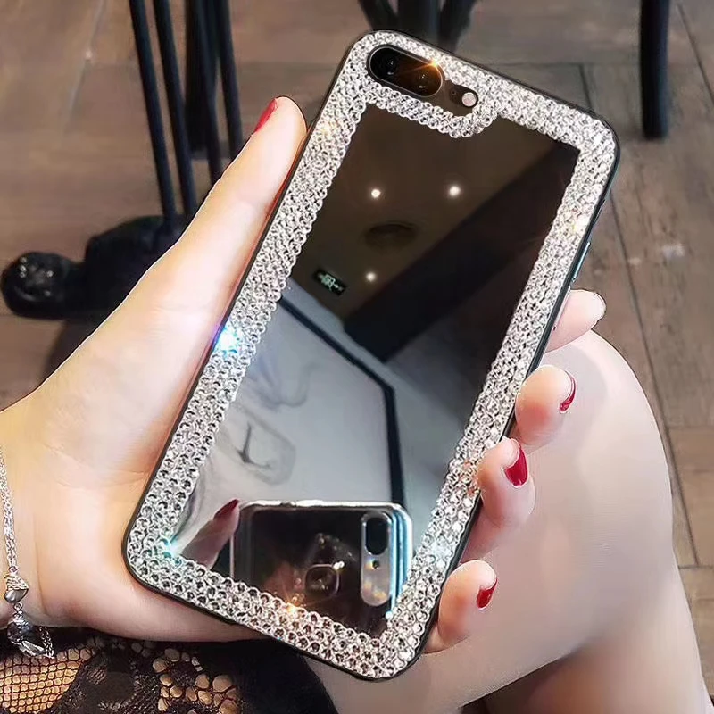 Blingbling kristalinis deimantas brangakmenio Makiažo Veidrodėliai Telefono dėklas Samsung Note10Lite A30 A40 A50 A20E A70 A80 A10 Minkštos TPU Funda