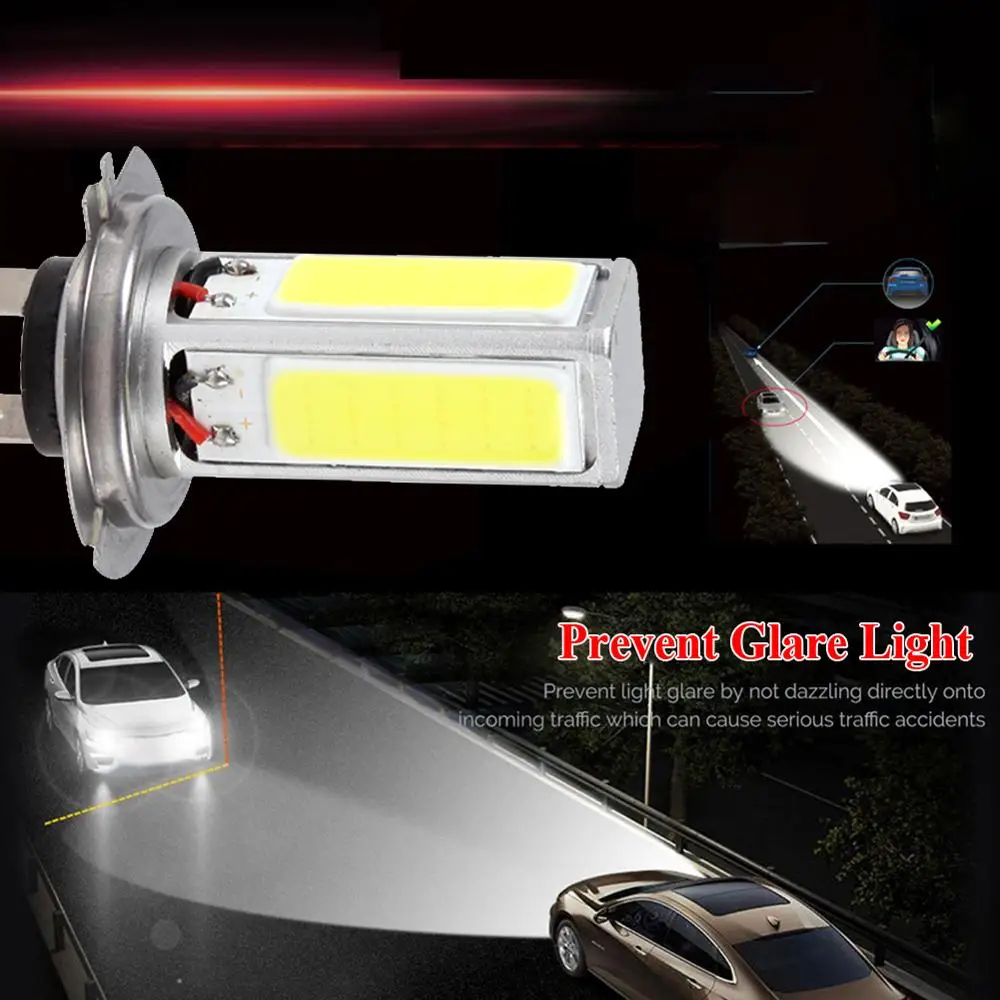 2vnt H7 LED Žibintų Lemputės Priešrūkinis Žibintas High/Low Beam 4000LM 6000K Super White 80W Lašas Laivybos
