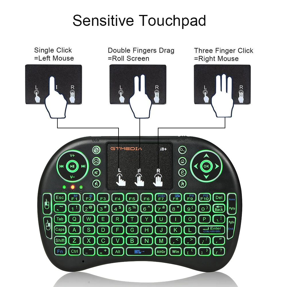 GTMEDIA i8+ Wireless Keyboard 2,4 ghz, rusų, anglų 3 spalva Oro Pelė Su Touchpad Nuotolinio Valdymo Klaviatūra, Skirta 
