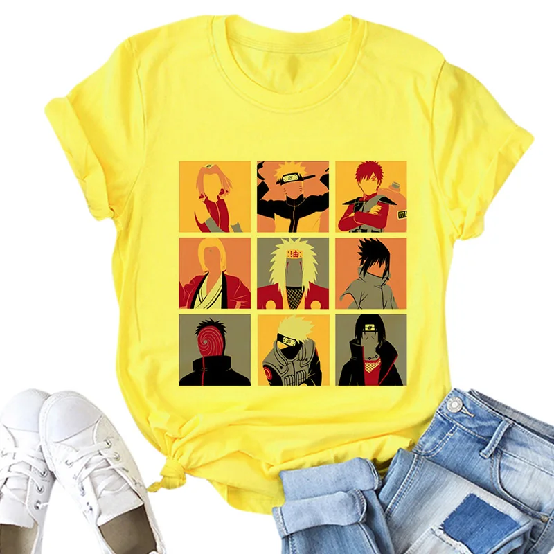 Naruto Akatsuki Grafinis Tees Moterų Kawaii Vasaros Viršūnes Animacinių filmų Geltonos spalvos Marškinėliai Harajuku Karšto Japonų Anime Ulzzang Unisex marškinėliai