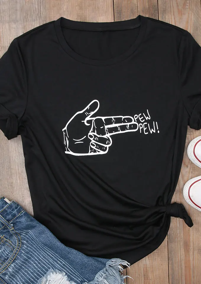 Estetinės Juokinga Aukštos Kokybės Medvilnė Tee Pew Pew vertus gauja Grafinis T-Shirt Ladies 90-ųjų Grunge Camisetas Madinga Populiarus Derliaus Viršų