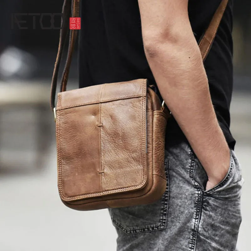 AETOO Šveitimas viršutinis sluoksnis odos pečių maišą retro vyrų maišelį Europa ir Jungtinės amerikos valstijos tendencija vasaros krepšys mažas maišelis