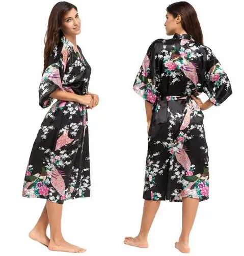 Satino Rūbeliai už Nuotakų Vestuvių Apdarą Sleepwear Šilko Pijama Atsitiktinis Chalatas Gyvūnų Viskozė Ilgą Pižamą Moterų Kimono XXXL