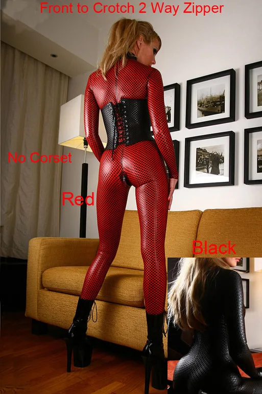 Moterų Black Red Hot Dirbtiniais Odos, Latekso Catsuit Clubwear Seksualus Jumpsuit Su Užtrauktuku iki Tarpkojo Sekso Fetišas Nelaisvėje Pakinktų gamyba Kostiumai